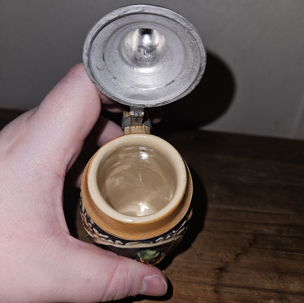 German Flip Top Mini Beer Stein 4.5 In Tall Hand Crafted/painted! - Picture 2 of 5